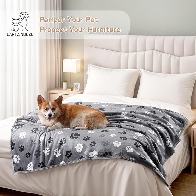 Waterproof Dog Blankets Pet Blanket, 30"x40" Cat Blanket for Indoor Cats, Soft Fluffy Sofa Car Bed Protector, Reversible Sherpa Fleece Puppy Blanket for Small Medium Dogs (Dark Grey-Paws)