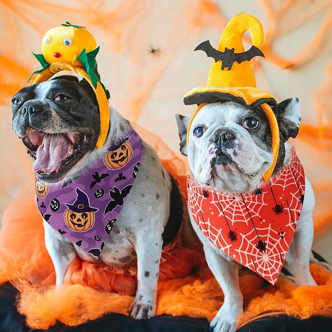 Sanwuta 48 Pcs Halloween Dog Bandanas Bulk Pumpkin Dog Bandanas Adjustable Ghost Colorful Scarf Handkerchief Bib Accessories for Small Medium Large Breeds Pet Costume Accessories