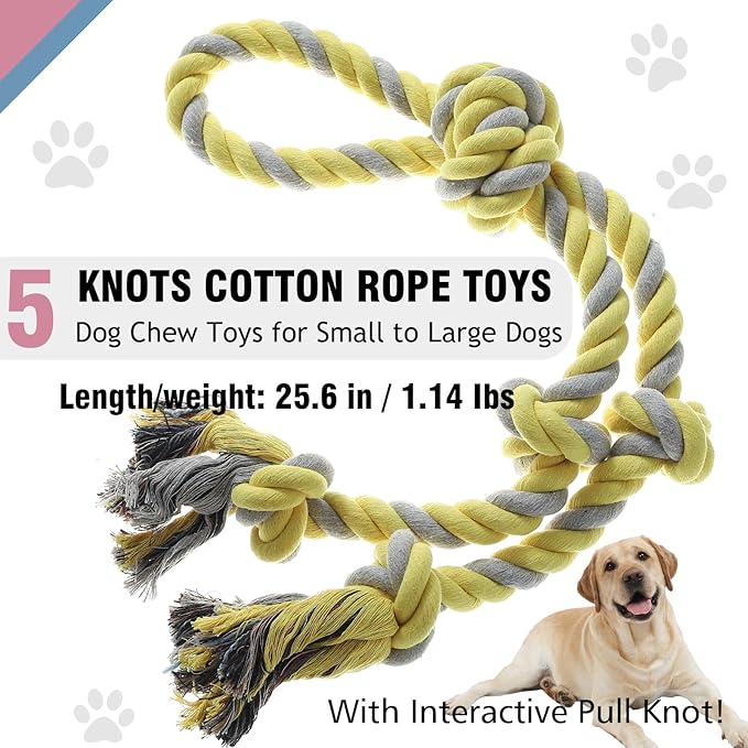 Rope Toy for Dogs,Large Dog Rope Toys for Aggressive Chewers, Heavy Duty Dog Toys for Large Medium Breed, Indestructible Tough Chew Toys Tug of War Dog Toy Cotton Rope for Teeth Cleaning