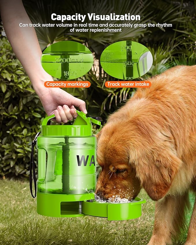 Portable Dog Water Bottle Bowl - 77 oz Travel Water Bowl Dispenser for Dogs Leak Proof, Suitable for Large Pet Drinking, A Must Have for Outdoor, Camping, Walking, Beach, Hunting Other Scenes (Green)