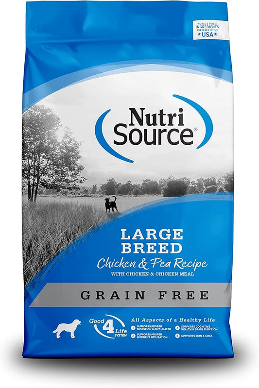 NutriSource Grain-Free Dog Food, Large Breed, Made with Chicken and Peas, Large Breed, 30LB, Dry Dog Food
