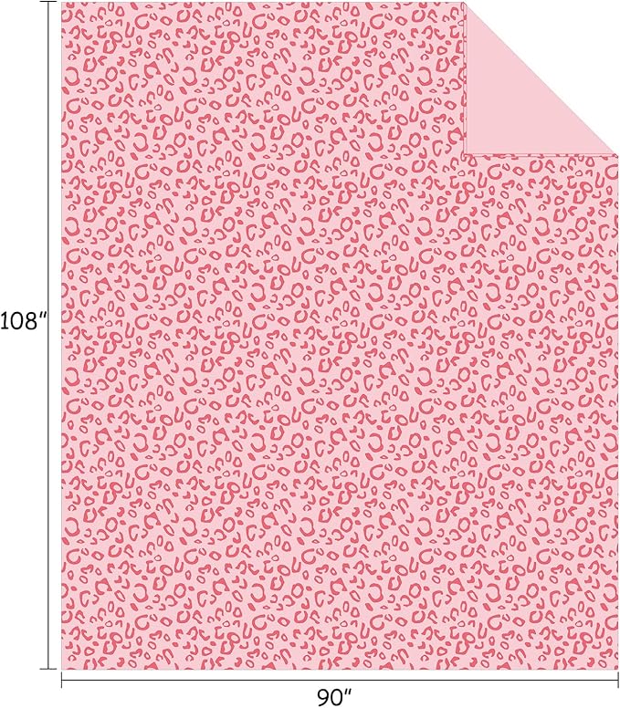 FY FIBER HOUSE Flannel Fleece Leopard Print Throw Blanket, Super Soft Lightweight King Size Bedspreads, 90"X108", Pink