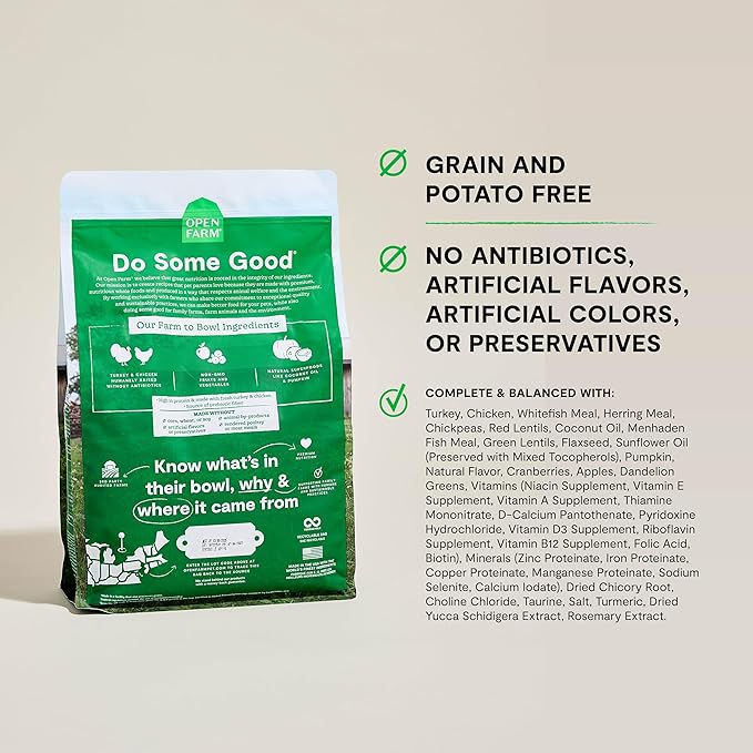 Open Farm, Grain Free Dry Cat Food, High-Protein Kibble for a Complete & Balanced Diet, Non-GMO Fruits & Vegetables, Prebiotic Fibers to Support Digestion, Homestead Turkey & Chicken Recipe, 4lb Bag