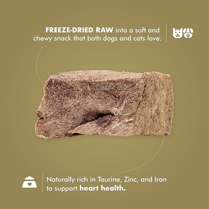 King Lou Pets - Pork Heart Bites for Dogs and Cats - USA-Made Freeze Dried Treats - Taurine, Zinc, and Iron - 1 lb Prior to Freeze-Drying