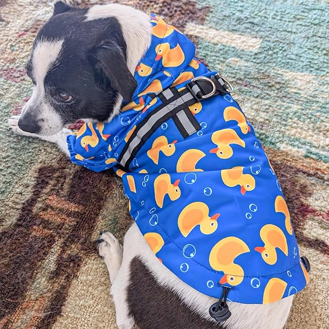 BEAUTYZOO Dog Raincoat Hooded with Harness Built-in for Small Medium Large Dogs Girls Boys, Dog Rain Jacket Slicker Poncho,Waterproof Dog Rain Coat Clothes for Winter Rainy Snowy Days, Yellow Duck, S