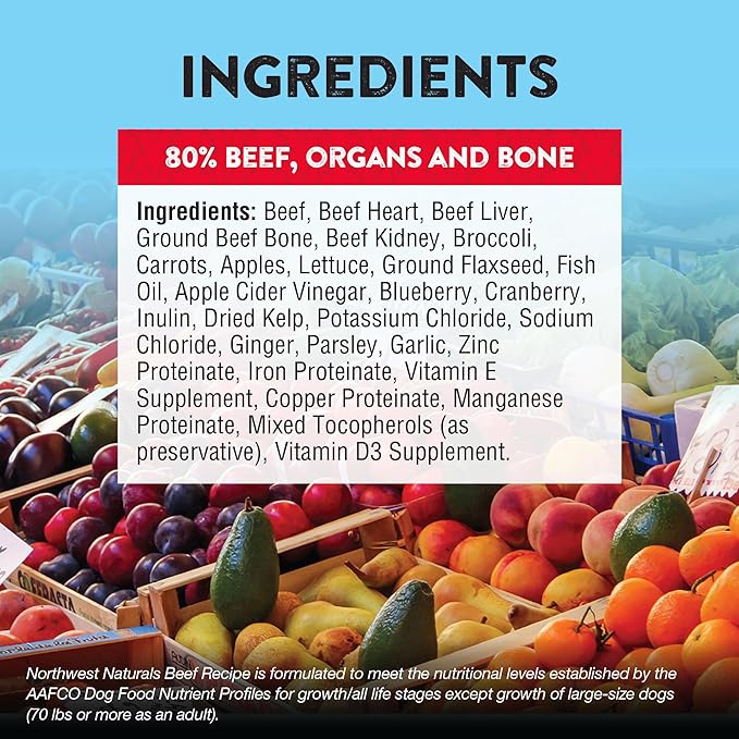 Northwest Naturals Freeze-Dried Beef Dog Food - Bite-Sized Nuggets - Grain-Free, High-Protein, Raw Diet, Human-Grade Ingredients, All Natural, Premium Quality, Healthy & Nutritious, Made in USA, 25 Oz