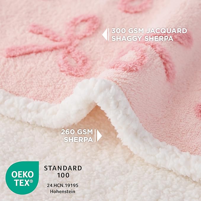 Lesure Waterproof Puppy Blanket for Small Dogs - Washable Double Sided Dog Blankets with Warm Jacquard Shag and Soft Sherpa Fleece, Pet Cat Blanket for Couch Protection, Bow Design,Pink Taffy