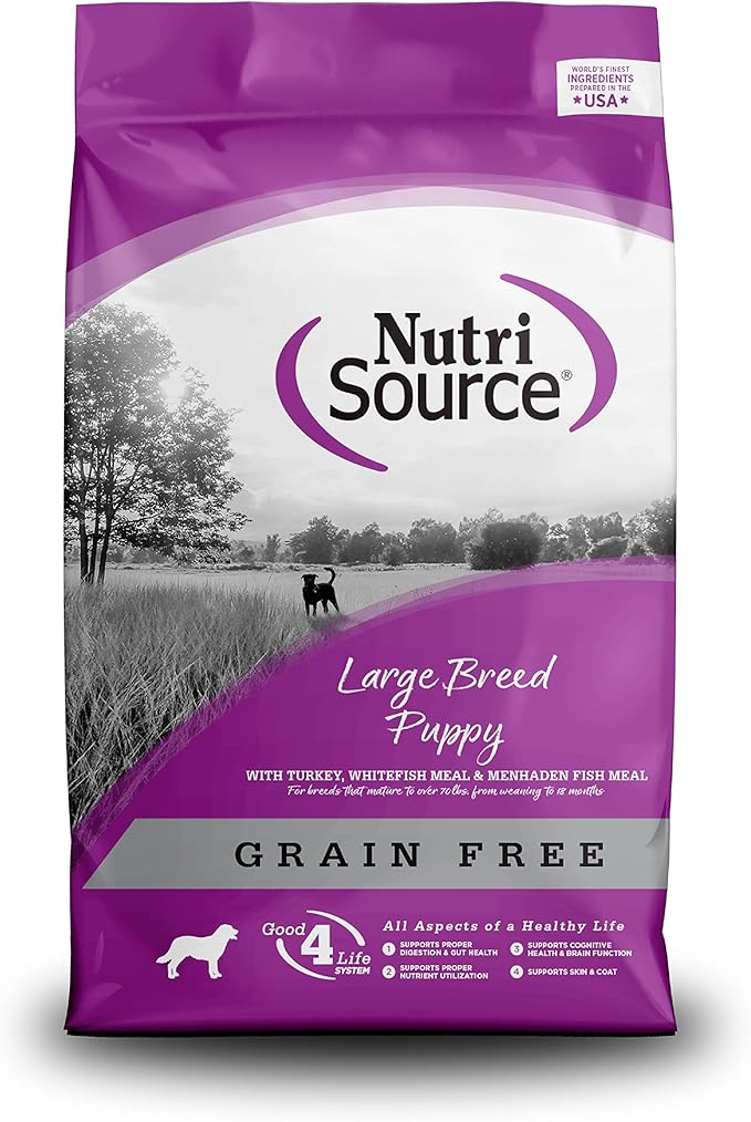 NutriSource Grain-Free Puppy Food, Large Breed, Made with Turkey, Whitefish and Menhaden Fish Meal, Large Breed Puppy, 30LB, Dry Dog Food