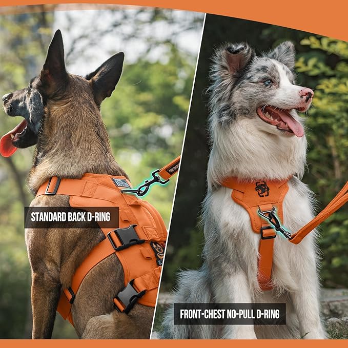 ONETIGRIS Escape Proof Dog Harness, No Pull Dog Harness with Handles, Tactical Multi-Use Support Dogs Harnes for Large Dogs Everyday Wear Walking Hiking Training (Orange, X-Large)