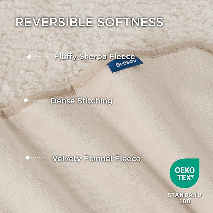 Bedsure Waterproof Blanket for Bed - Sherpa Fleece Waterproof Dog Blankets for Large Dogs, Pet Blankets for Bed/Couch/Dog Crate, Soft Plush Reversible Furniture Protector, Twin Size, 80"x60", Cream