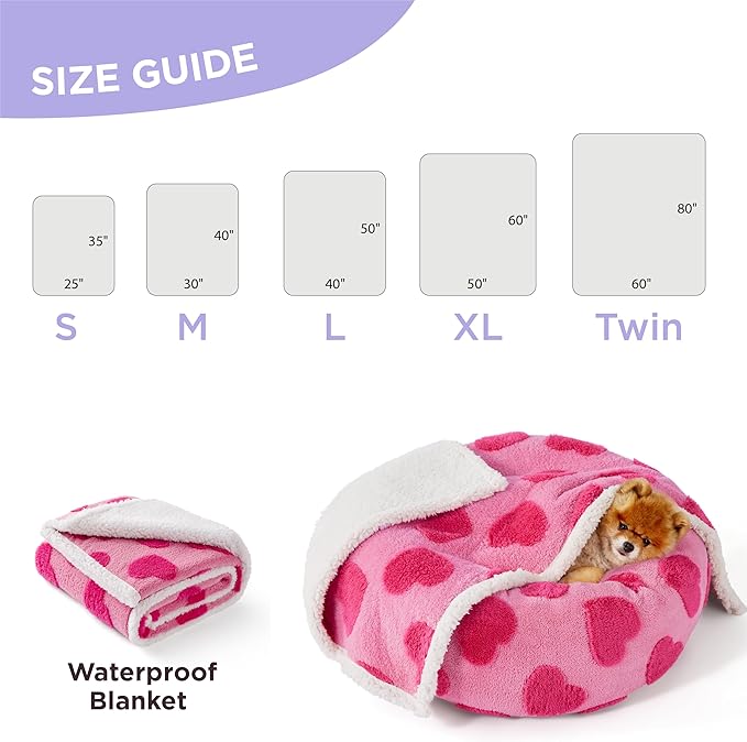Lesure Waterproof Puppy Blanket for Medium Dogs - Washable Double Sided Dog Blankets with Warm Jacquard Shag and Soft Sherpa Fleece, Pet Cat Blanket for Couch Protection, Love Pattern Design,Pink
