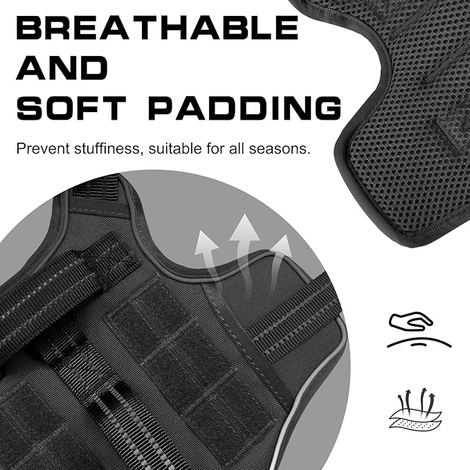 Dog Harness for Large Dogs Heavy Duty, No Pull Tactical Dog Harness with Molle System, Easy On and Off Service Dog Vest, Breathable Padded, Adjustable Reflective Pet Vest for Walking Hiking Training