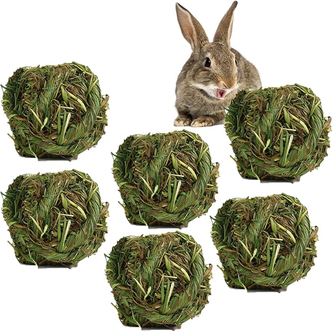 kathson Natural Rabbit Grass Ball,Timothy Grasses Chew Toys,Natural Weaving Molar Tooth Toy,Bunny Activity Play Balls for Chinchillas Hamster Guinea Pig and Small Animal (6 PCS)