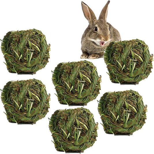 kathson Natural Rabbit Grass Ball,Timothy Grasses Chew Toys,Natural Weaving Molar Tooth Toy,Bunny Activity Play Balls for Chinchillas Hamster Guinea Pig and Small Animal (6 PCS)