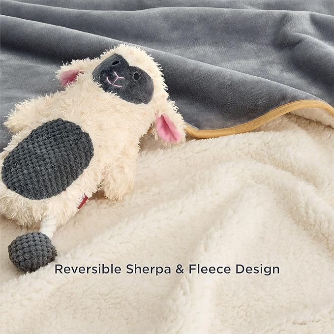 Bedsure Waterproof Blanket for Bed Intimacy- Sherpa Fleece Waterproof Dog Blankets for Large Dogs, Pet Blankets for Bed/Couch, Soft Plush Reversible Furniture Protector, Queen Size, 90"x86", Grey