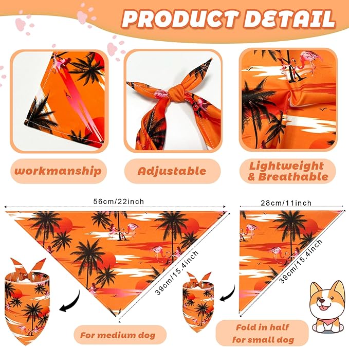XPUDAC 100 Pack Summer Dog Bandanas Bulk Dog Scarf Bibs Adjustable Washable Kerchief with Fruit Flamingo Flower Patten Pet Costume Accessories for Small Medium Dogs