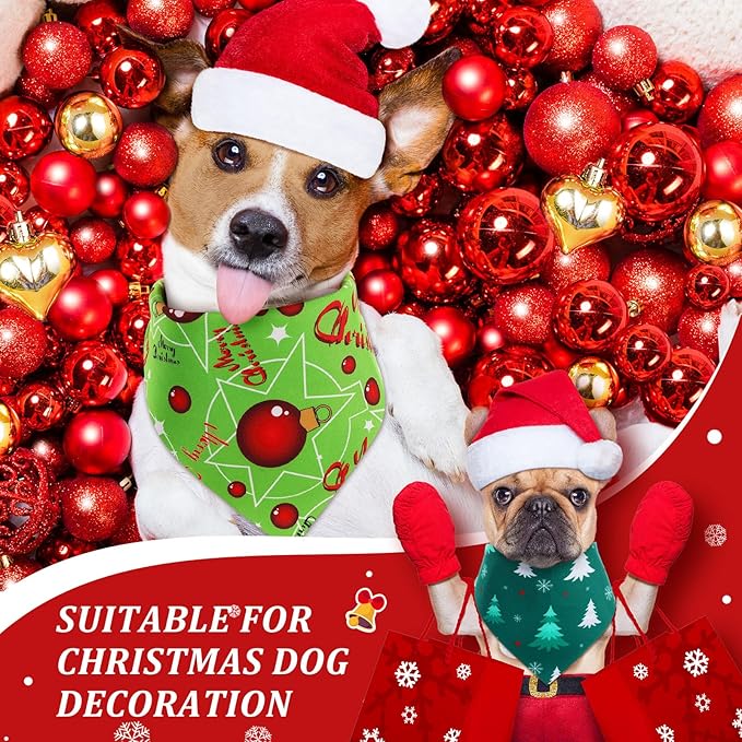 Preboun 200 Pieces Christmas Dog Bandanas Bulk Green and Red Dog Bandanas for Dogs Xmas Dog Kerchief Set Holiday Dog Bandanas for Christmas Puppy Small Large Dog Costume Accessories
