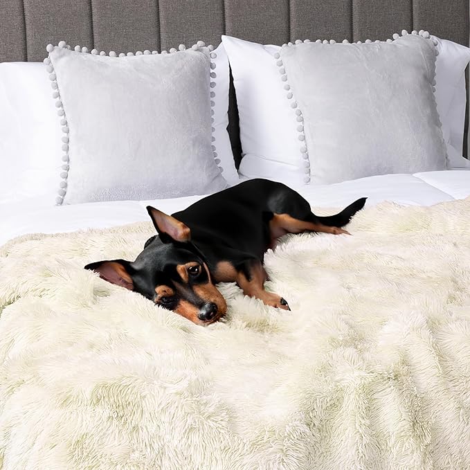 PetAmi Waterproof Dog Blanket for Small Medium Dogs, Calming Fleece Cat Blanket, Couch Protector Washable Sherpa Faux Fur Pet Throw for Puppy, Soft Reversible 29x40 Cream Beige