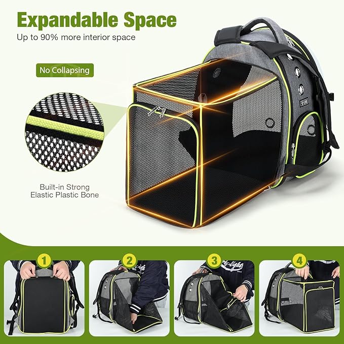Lekereise Cat Bubble Backpack Carrier - Expandable Large Space Cat Backpack for Kitty Small Dog up to 18lbs, Transparent Pet Carrier for Travel, Hiking, Walking & Outdoor, Gray