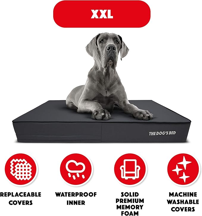 The Dog’s Bed Orthopedic Memory Foam Dog Bed, XXL Grey & Black, Waterproof, Supportive Dog Bed with Replaceable Covers