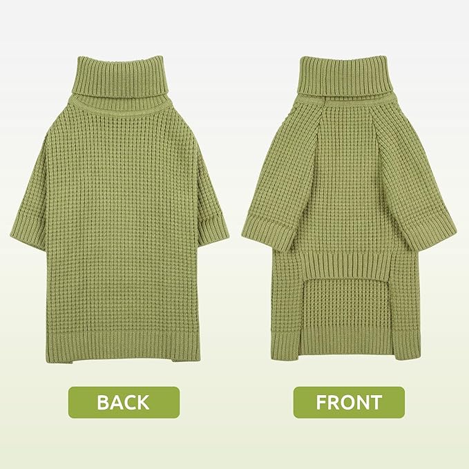 Queenmore Dog Sweater, Turtleneck Dogs Sweaters with Check Pattern, Winter Warm Dog Sweaters for Large Breeds, Solid Pull-on Pet Sweaters, Green L