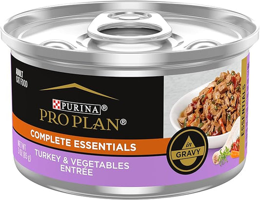 Purina Pro Plan Gravy, High Protein Wet Cat Food, COMPLETE ESSENTIALS Turkey & Vegetable Entree - (Pack of 24) 3 oz. Pull-Top Cans