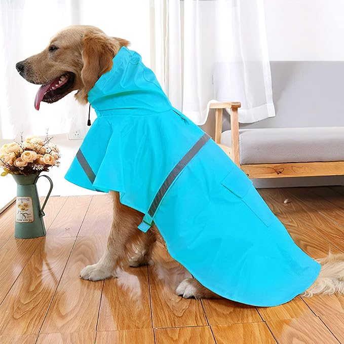 NACOCO Large Dog Raincoat Adjustable Pet Water Proof Clothes Lightweight Rain Jacket Poncho Hoodies with Strip Reflective (M, Lake Blue)