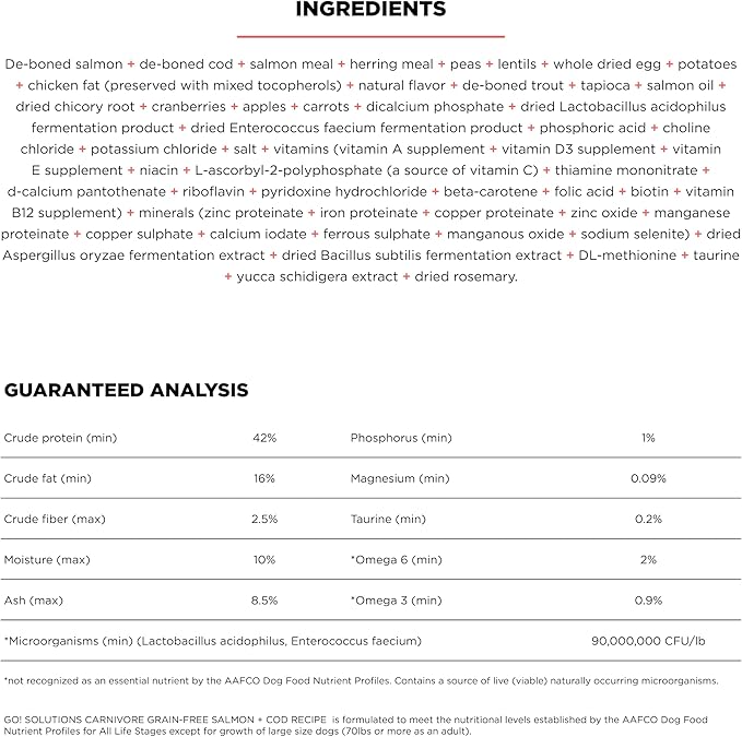 Go! Solutions Carnivore, Grain-Free, Protein Rich Dry Cat Food, Salmon and Cod Recipe, 3 lb Bag
