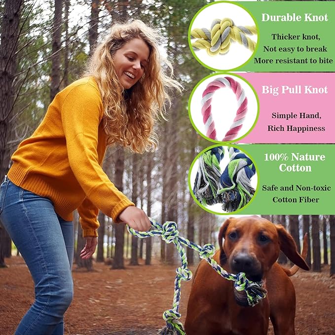 Rope Toy for Dogs,Large Dog Rope Toys for Aggressive Chewers, Heavy Duty Dog Toys for Large Medium Breed, Indestructible Tough Chew Toys Tug of War Dog Toy Cotton Rope for Teeth Cleaning