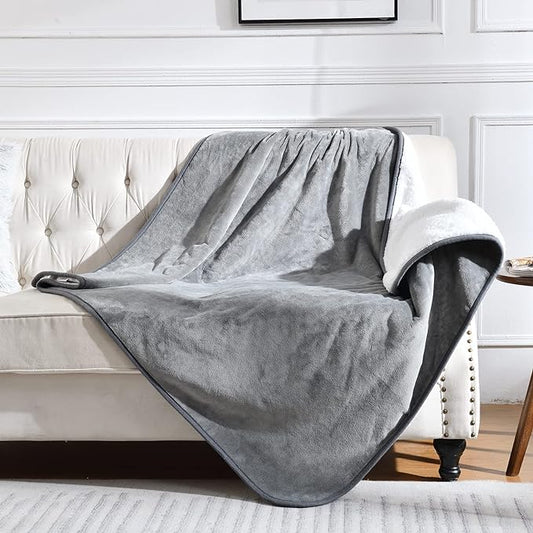 Waterproof Blanket for Bed Couch Sofa, Soft Liquid Pee Proof Pet Blanket for Dog Puppy Cat, Reversible Sherpa Fleece Furniture Protector (Grey, 60x80 inches)