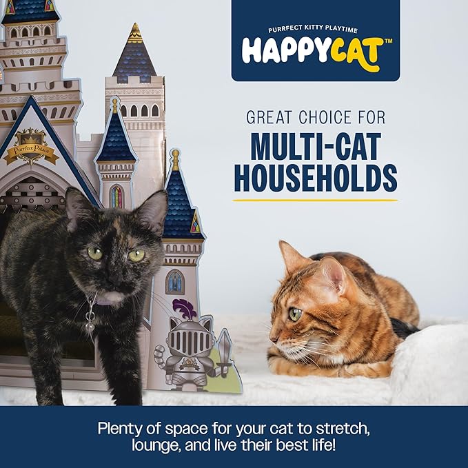 HappyCat Castle Cat Scratcher House - Royal Cardboard Cat Playhouse with Multi-Level Design & Spacious Interior - Perfect Scratcher for Indoor Cats