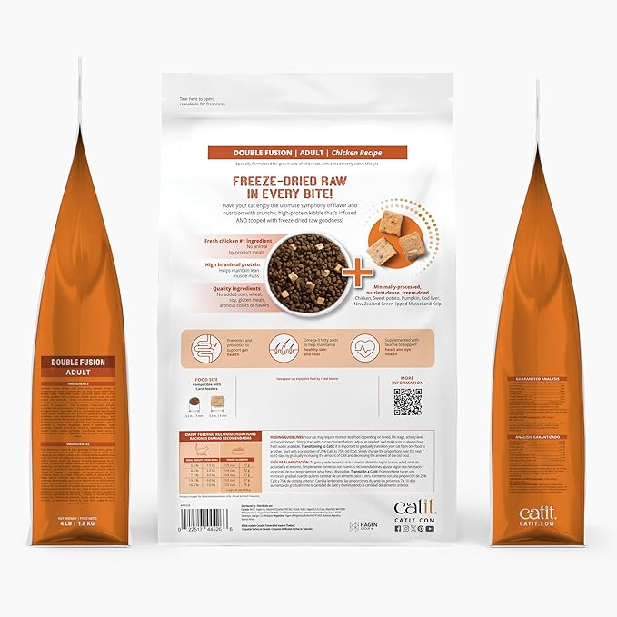 Catit Recipes Double Fusion Adult Cat Food – Chicken Recipe, High-Protein, Freeze-Dried Raw Toppings, No by-Products, Minimally Processed for Optimal Nutrition, 4 lb