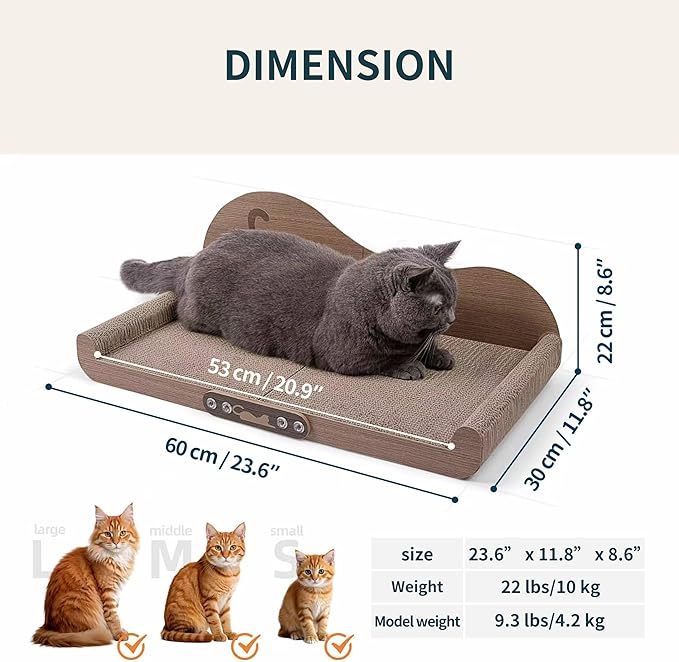 23.6" x 11.8" Large Cat Scratcher Couch, Sofa Shaped Cat Scratcher Bed Cardboard, Cat Couch Scratcher for Indoor Cats, Furniture Protector Stylish, Reversible Design