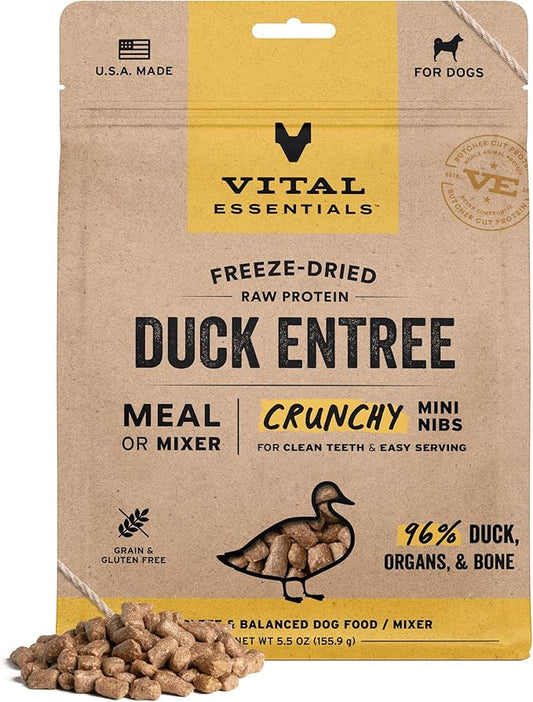 Vital Essentials Freeze-Dried Raw Duck Meal or Mixer Dog Food Crunchy Mini Nibs, 5.5 oz