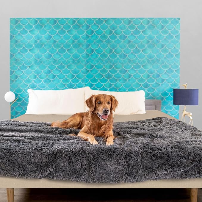 PawProof Fuzzy Pet Throw Blanket - Waterproof Blanket for Dogs & Cats - Faux Fur & Ultra-Soft Microsuede - Grey L Size (48"x76")