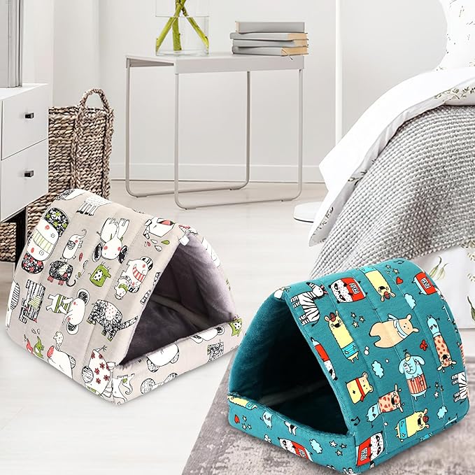 UPINS 2 Pack 9.8 inches Guinea Pig Bed, Guinea Pig Hideout Washable Small Animal House Cage Accessories for Dwarf Rabbits Chinchillas Hamsters Hedgehogs Ferrets Bearded Dragons and Rats