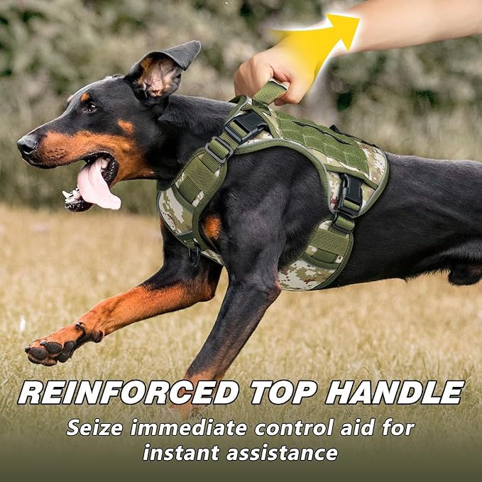 WINGOIN Tactical Dog Harness for Large Dogs, Heavy Duty No Pull Dog Harness with Handle, Adjustable Reflective Military K9 German Shepherd Big Size Dog Vest for Walking, Hunting, Green Camo (L)