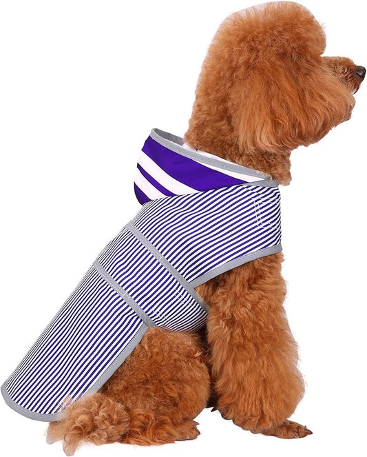 Dog Raincoat for Small Dogs Puppies Waterproof Hooded Rain Jacket with Reflective Strips Leash Hole & Poncho Adjustable Fit (Bluestripe,XS)