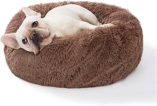 SAVFOX Plush Calming Dog Beds, Donut Dog Bed for Small Dogs, Medium, Large & X-Large, Comfy Cuddler Dog Bed and Cat Bed in Faux Fur, Washable Dog Bed, Multiple Sizes XS-XXL
