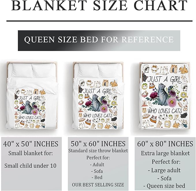 Cat Blanket Ultra Soft Flannel Throw Blanket Just a Girl Who Loves Cats Blankets Cats Gifts for Cat Lovers Cozy Lightweight Blankets for Women Kids Adults 80"X 60"