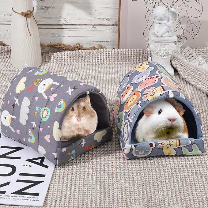 UPINS 2 Pack Guinea Pig Hideout,Guinea Pig Bed Washable Small Animal House Cage Accessories for Mouse Chinchillas Hamsters Hedgehogs Ferrets Bearded Dragons and Rats