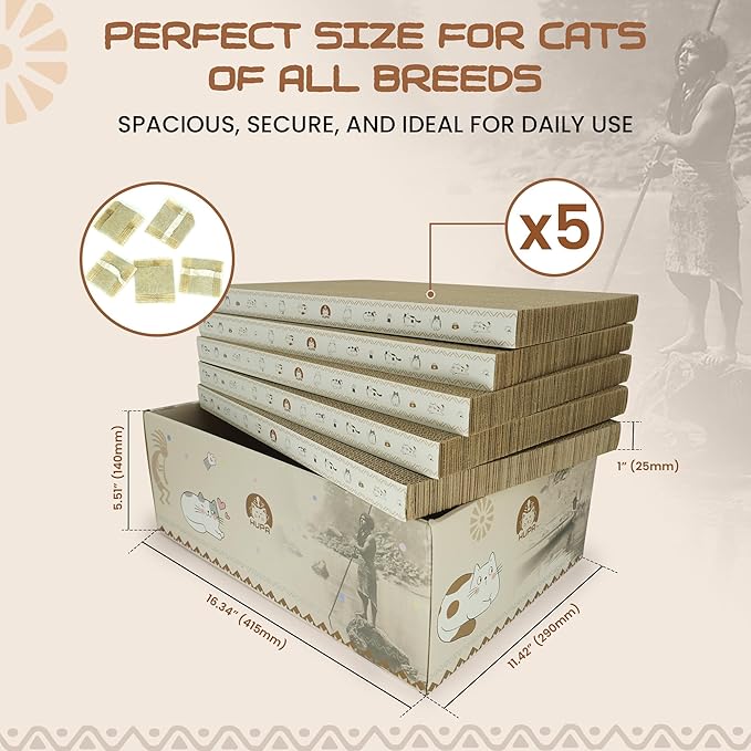 5 Pack Cat Scratching Boards | Reversible Cardboard Cat Scratcher with Catnip | Corrugated Cardboard cat Scratcher | Indoor Cat Scratch Pad | Durable Cat Scratcher Box | 16.34" L x 11.42" W x 5.51" H