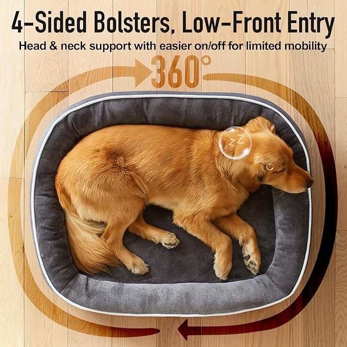 OhGeni Orthopedic Big Dog Couch Pet Sofa XL Sized Cat Beds with Comfort Foam Support, Soft Comfortable Fabric, Machine Washable Waterproof Removable Cover, 42-Inch (Gray)