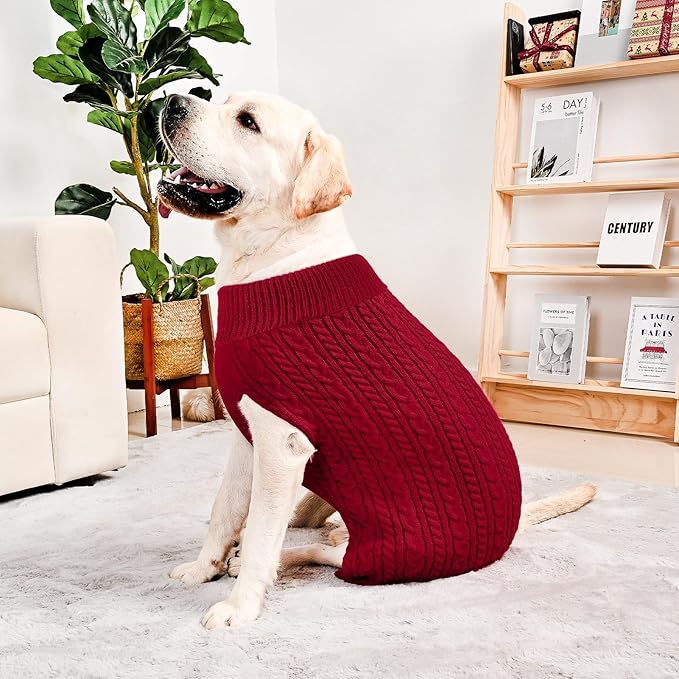 2 Pack Dog Sweaters for Big Dogs Turtleneck Pullover Cable Knit Large Size Stretch Clothes Pitbull Labrador Bulldog Doberman Boy Girl Pets Winter Clothes (XXL, Pink & Red)