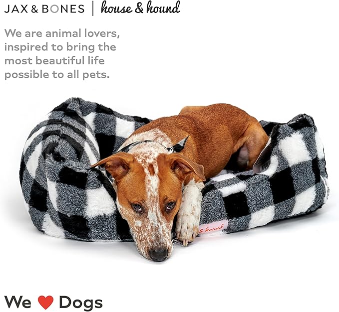 Jax & Bones Relaxer Plaid Dog Bed - Machine Washable Pet Bed for Large Size Dogs - Hides Shedding Hair, Easy to Clean, Sleep Enhancing