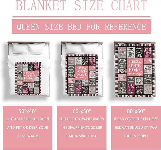Cat Mom Blanket Gifts for Cat Lover Soft Flannel Throw Blanket Cats Gifts for Women Cats Themed for Decer Couch Bedding 50"x40"
