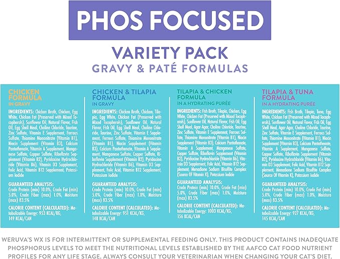 Weruva Wx Phos Focused Gravy and Pate Formulas 5.5oz Can Variety Pack, Pack of 12