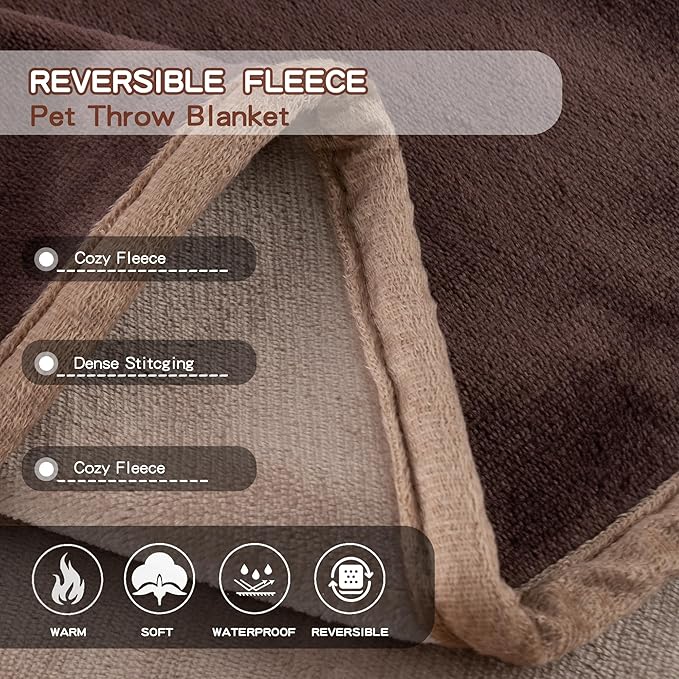 Waterproof Dog Blankets Brown, 30"x40" Cat Blanket for Indoor Cats, Soft Fluffy Sofa Car Bed Protector, Reversible Leakproof Flannel Puppy Blanket for Small Medium Dogs