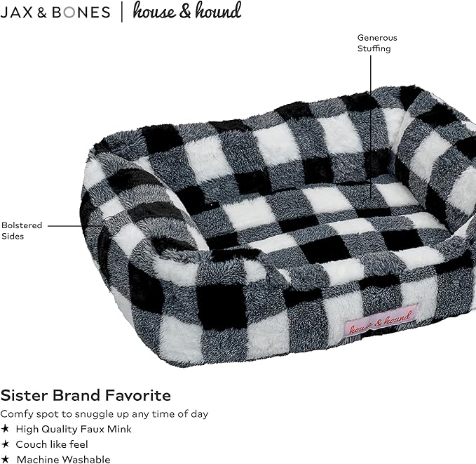 Jax & Bones Relaxer Plaid Dog Bed - Machine Washable Pet Bed for Medium Size Dogs - Hides Shedding Hair, Easy to Clean, Sleep Enhancing