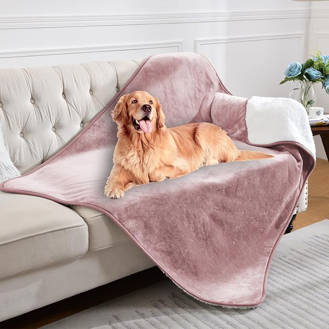 Waterproof Blanket for Bed Couch Sofa, Soft Liquid Pee Proof Pet Blanket for Dog Puppy Cat, Reversible Sherpa Fleece Furniture Protector (Dusty Pink, 60x80 inches)